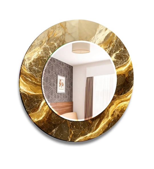 Golden Swirl Marble Glass Wall Mirror – Elegant Luxury Decor Piece - MyPhotoStation