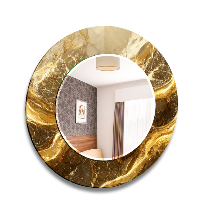 Golden Swirl Marble Glass Wall Mirror – Elegant Luxury Decor Piece