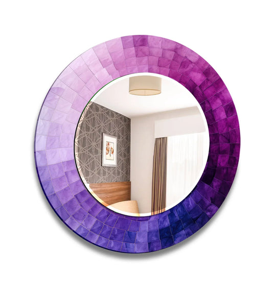 Purple Ombre Round Wall Mirror – Gradient Glass Frame for Modern Decor - MyPhotoStation