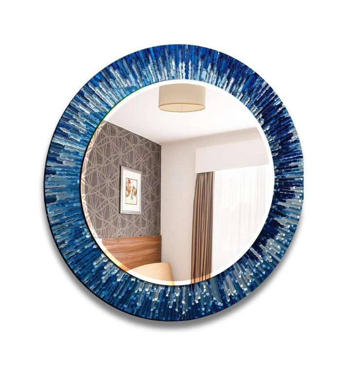 Blue White Splash Round Wall Mirror modern mirror
