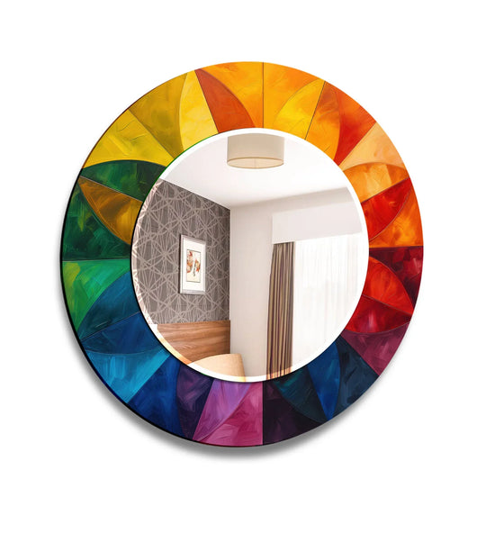 Rainbow Petal Round Mirror – Vibrant Frame Accent for Wall Decor - MyPhotoStation
