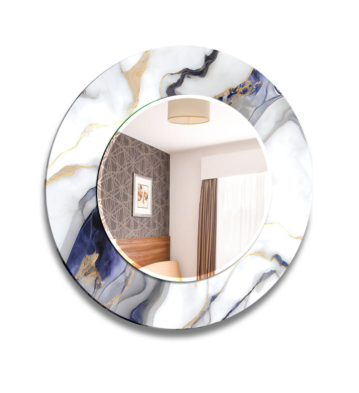 White Marble Glass Wall Mirror – Blue Vein Decorative Accent