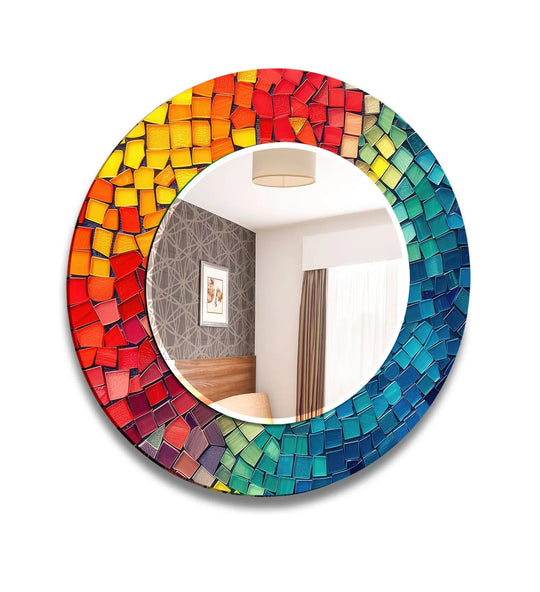 Rainbow Tile Mosaic Mirror – Colorful Round Glass for Wall Decor - MyPhotoStation