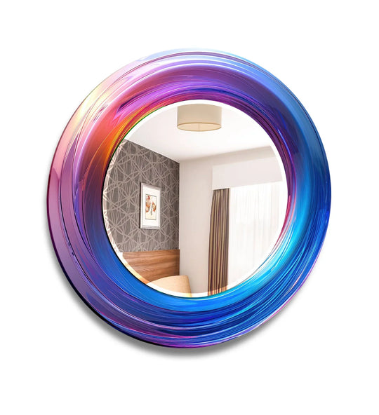 Color Fade Round Wall Mirror – Purple Blue Swirl Frame for Modern Spaces - MyPhotoStation