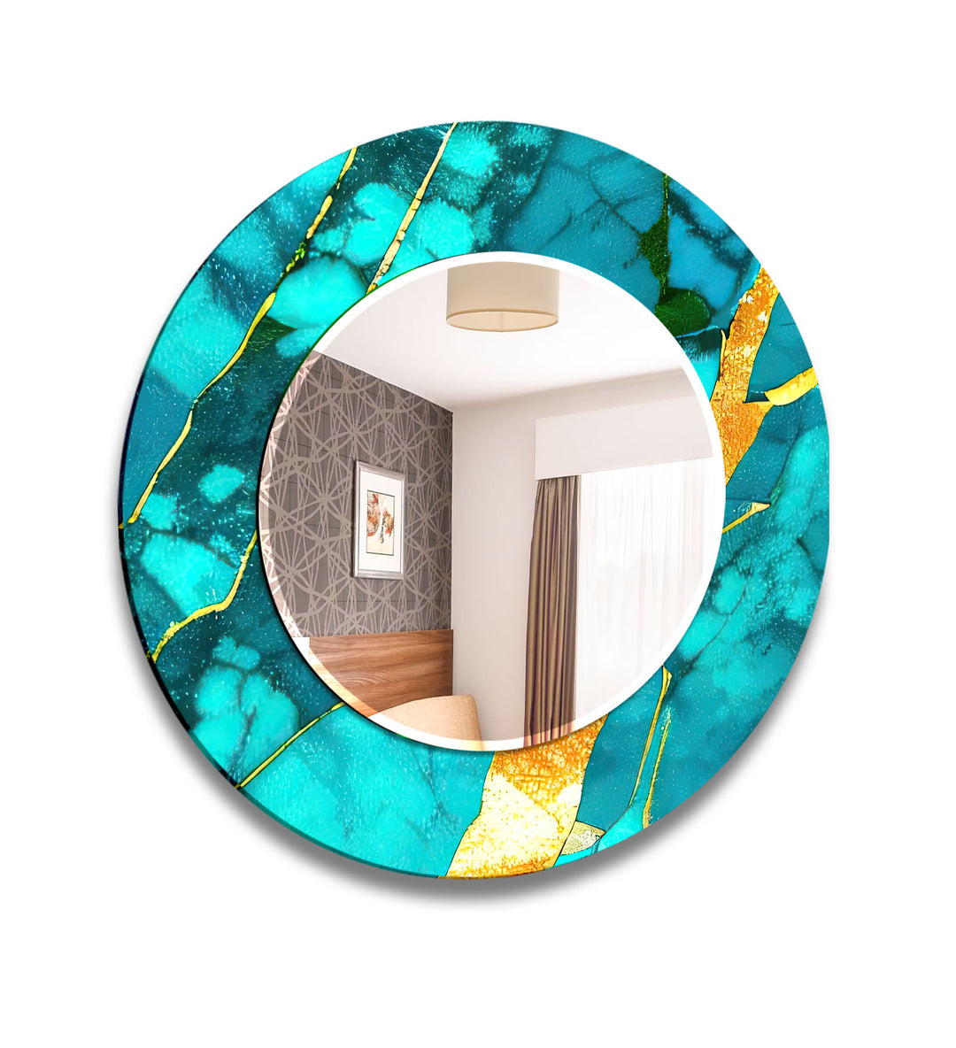 Turquoise Marble Glass Wall Mirror – Bold Coastal Luxe Design