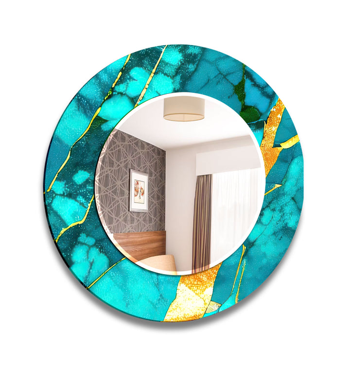 Turquoise Marble Glass Wall Mirror – Bold Coastal Luxe Design
