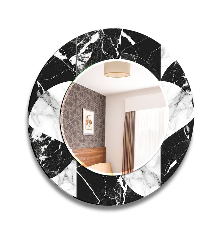 Black & White Marble Round Mirror – Elegant Modern Wall Accent