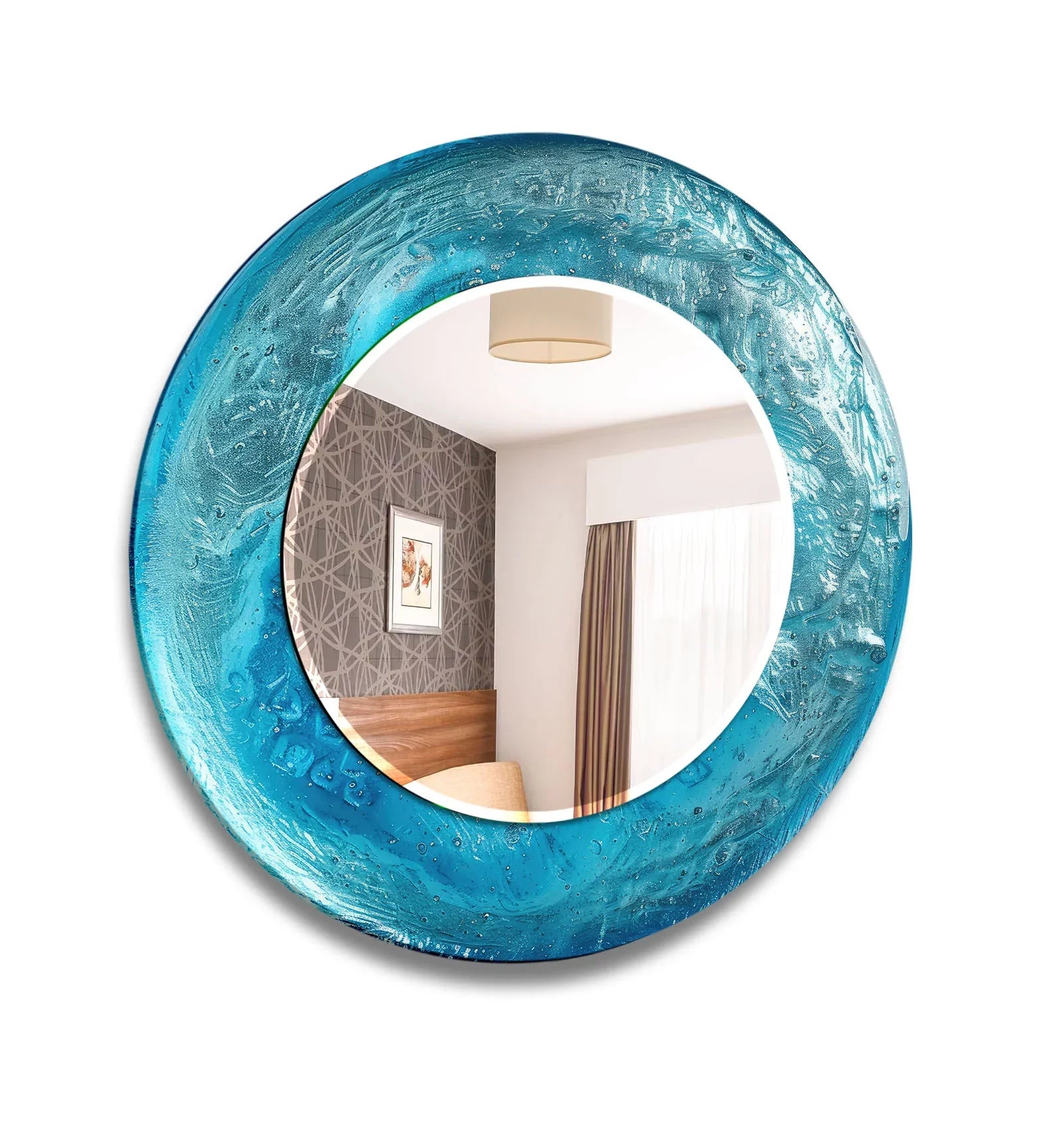Blue Ocean Round Mirror | Textured Glass Frame for Coastal Decor ...