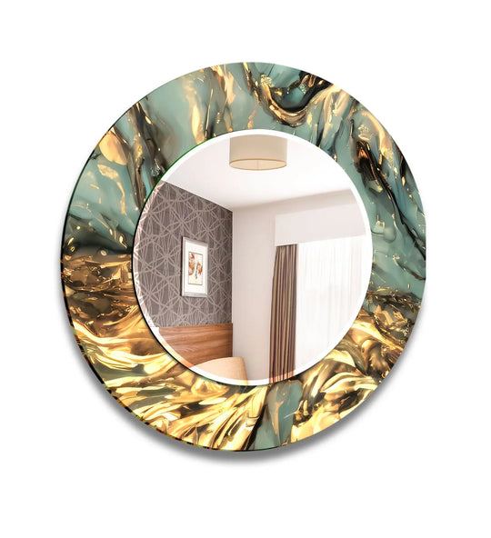 Golden Marble Swirl Glass Wall Mirror – Luxurious Modern Accent - MyPhotoStation