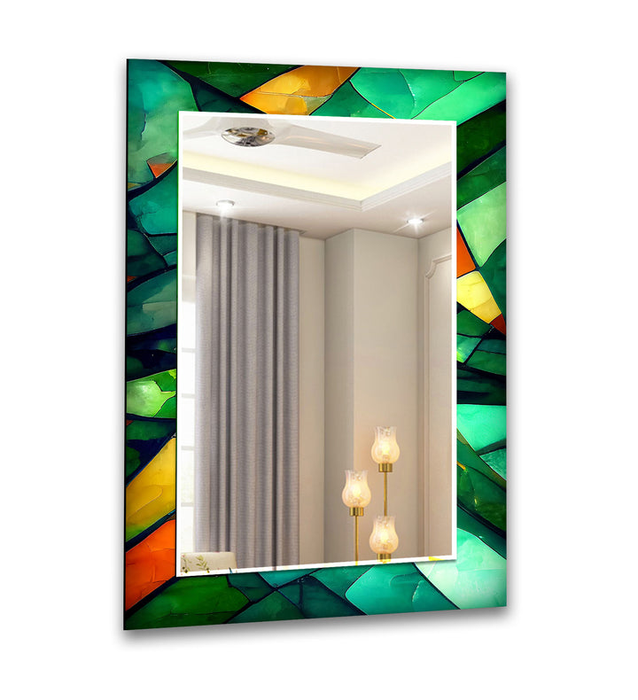Smaragdgrüner Wandspiegel aus Buntglas – Art Deco grüner Rahmen
