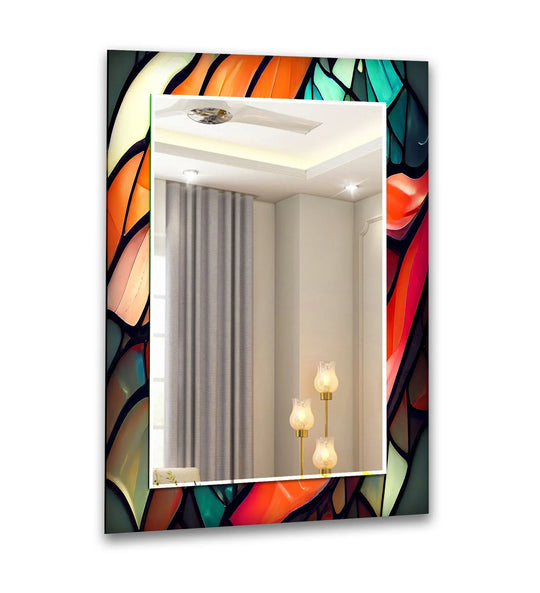 Sunset Leaf Glass Wall Mirror – Bold Abstract Frame Design - MyPhotoStation