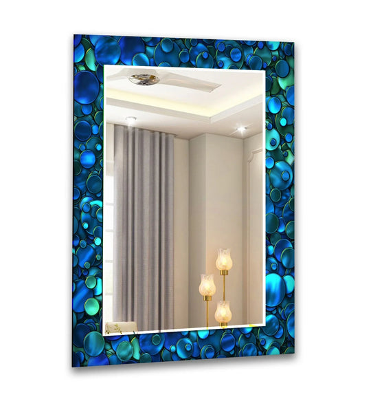 The blue circle mosaic large wall mirror shows a stained glass style and elegant Ocean Blue design and it is a durable mirror choice for home decor