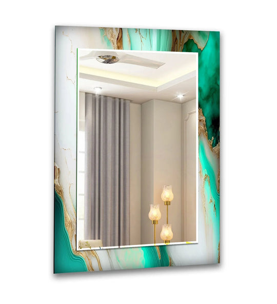Large Wall Mirrors with an abstract marble pattern in green white and gold details offer elegant modern wall decor