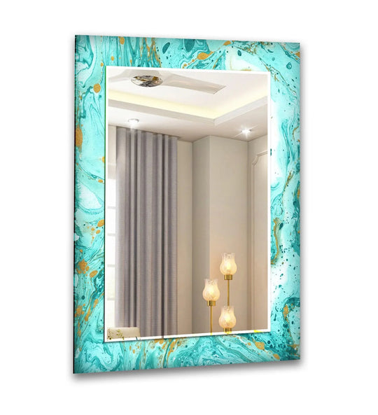 Turquoise Marble Wall Mirror with an abstract turquoise and gold marble pattern a vertical large wall mirror and luxury marble design