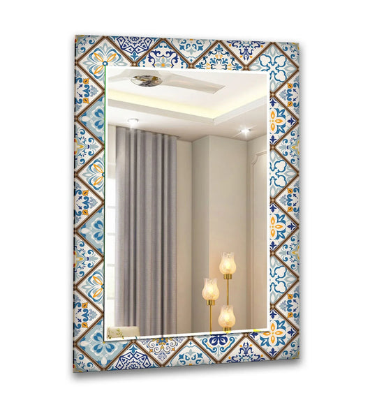 Brown and Blue Mosaic Wall Mirror bathroom mirror with lights
