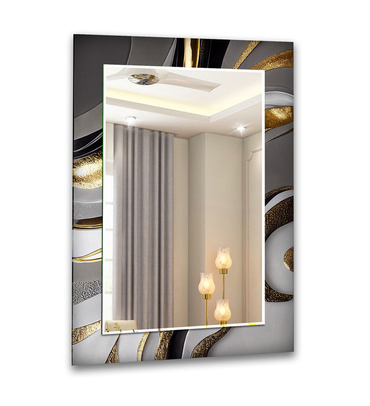 Gold Wave Abstrakter Glas-Wandspiegel – Elegante moderne Wanddekoration