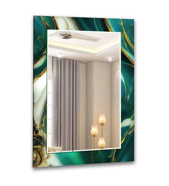 Emerald Marble Glass Wall Mirror – Luxury Green Accent Design - MyPhotoStation