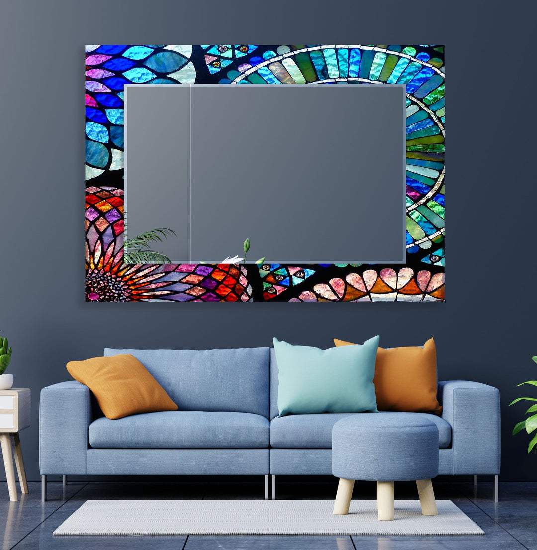 Purple & Blue Mosaic Wall Mirror Abstract Wall Mirror
