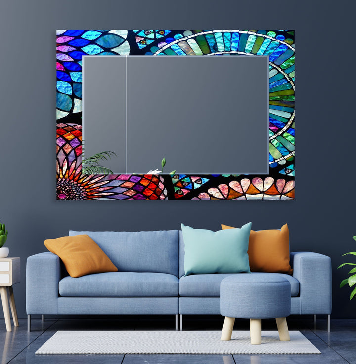 Purple & Blue Mosaic Wall Mirror Abstract Wall Mirror
