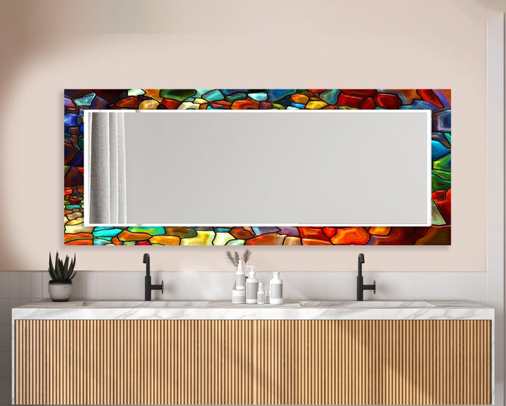Stained Colored Stones Round Wall Mirror wall decorative mirror
