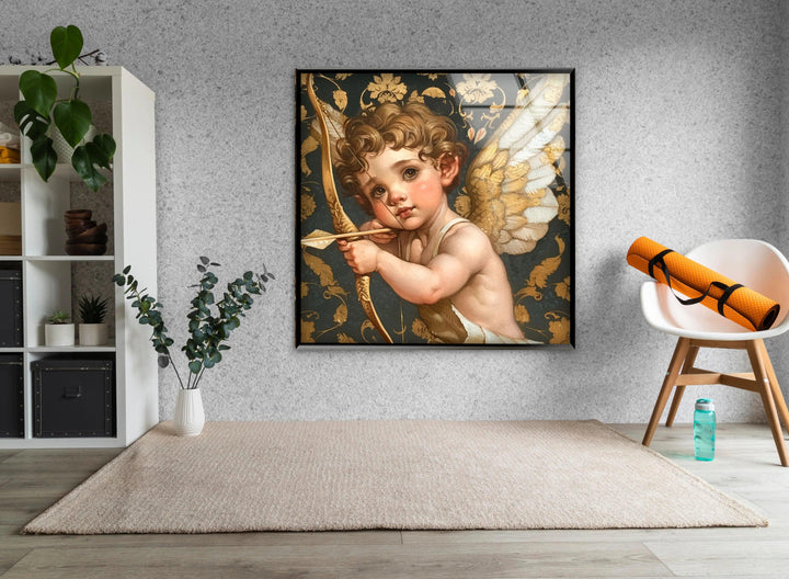 Gold Baby Eros Glass Wall Art photo print on glass, prints on glass wall art
