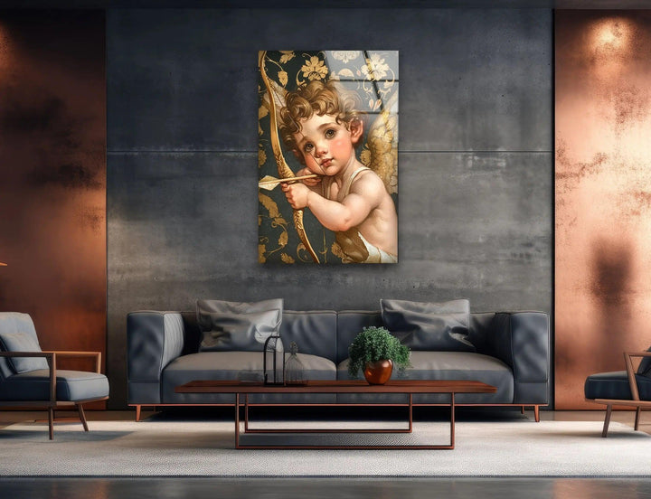 Gold Baby Eros Glass Wall Art glass pictures for Wall, glass prints wall art
