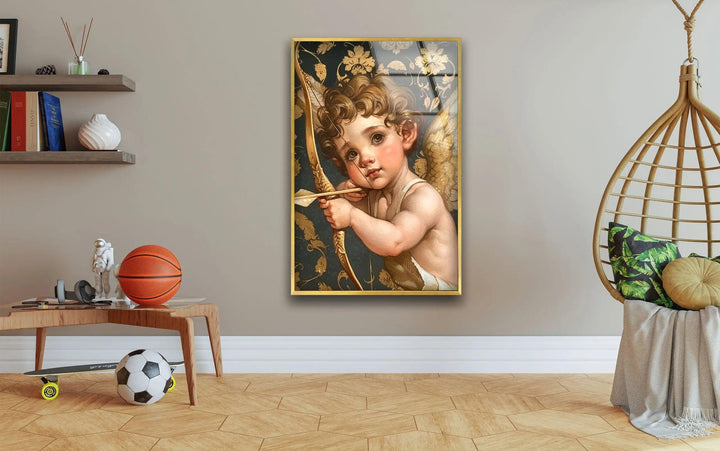 Gold Baby Eros Glass Wall Art glass wall decor, glass wall art decor
