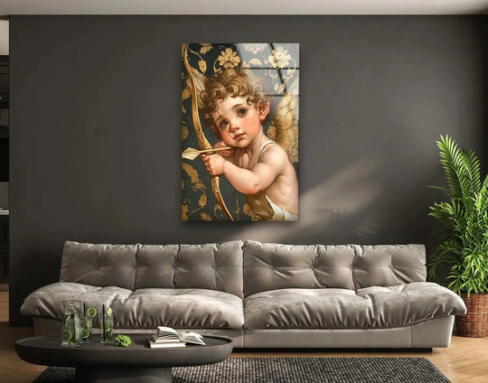 Gold Baby Eros Glass Wall Art glass photo prints, glass picture prints
