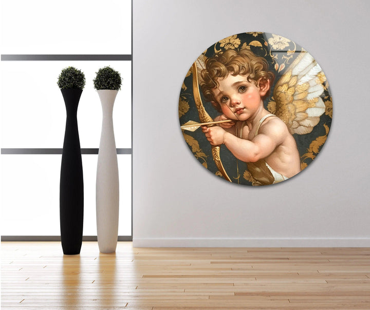 Gold Baby Eros Glass Wall Art print picture on glass, Tempered Glass Wall Art
