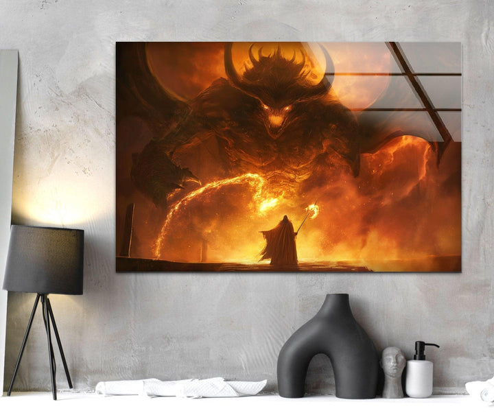 Balrog vs Gandalf Tempered Glass Wall Art - MyPhotoStation - Add a touch of elegance with Glass Paintings and Wall Art. Explore our range of glass wall hanging pieces, including abstract stained glass and blue glass wall art. Customizable and durable, our glass art work is perfect for any decor. Shop now and enjoy free shipping.