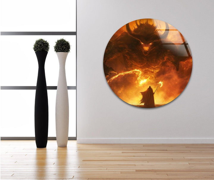 Balrog vs Gandalf Tempered Glass Wall Art - MyPhotoStation - Our modern glass wall art will make your living room look better, or you can choose glass wall art for the living room to make a captivating center point. Our glass wall hanging choices make it easy and stylish to show off glass art, glass panel art, and glass panel artwork. With glass photo prints, you can keep your favorite memories alive forever as photographs or pictures on glass that look like they're coming to life.