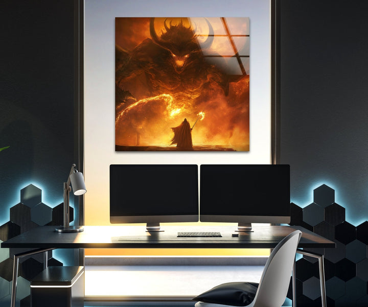 Balrog vs Gandalf Tempered Glass Wall Art - MyPhotoStation