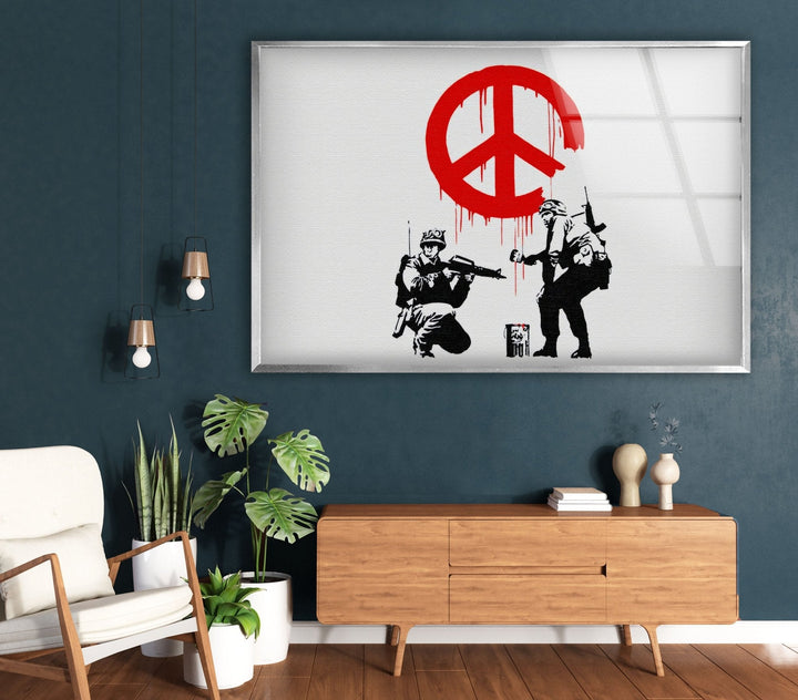 Banksy CND Soldiers Peace Tempered Glass Wall Art - Artdesigna Glass Printing Wall Arts - Buy Banksy Art
