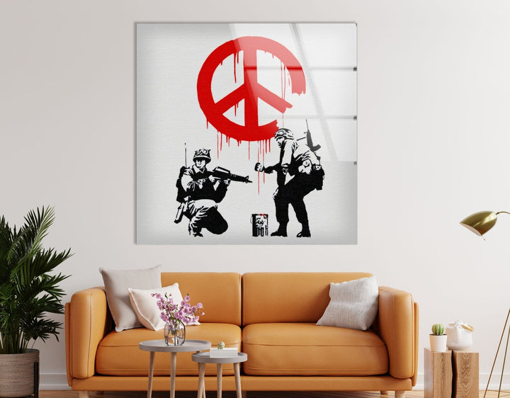 Banksy CND Soldiers Peace Tempered Glass Wall Art - Shop Banksy artwork for sale and bring the famous street artist's work into your home. From Banksy wall art to original paintings, our collection has something for every art lover. Purchase Banksy art and transform your decor with bold, contemporary pieces.