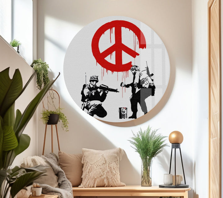 Banksy CND Soldiers Peace Tempered Glass Wall Art - MyPhotoStation - Buy Banksy art and enhance your space with striking, modern designs. Our Banksy prints for sale include a variety of options, from large wall art to smaller prints. Find Banksy artwork for sale that fits your style and makes a statement in any room.