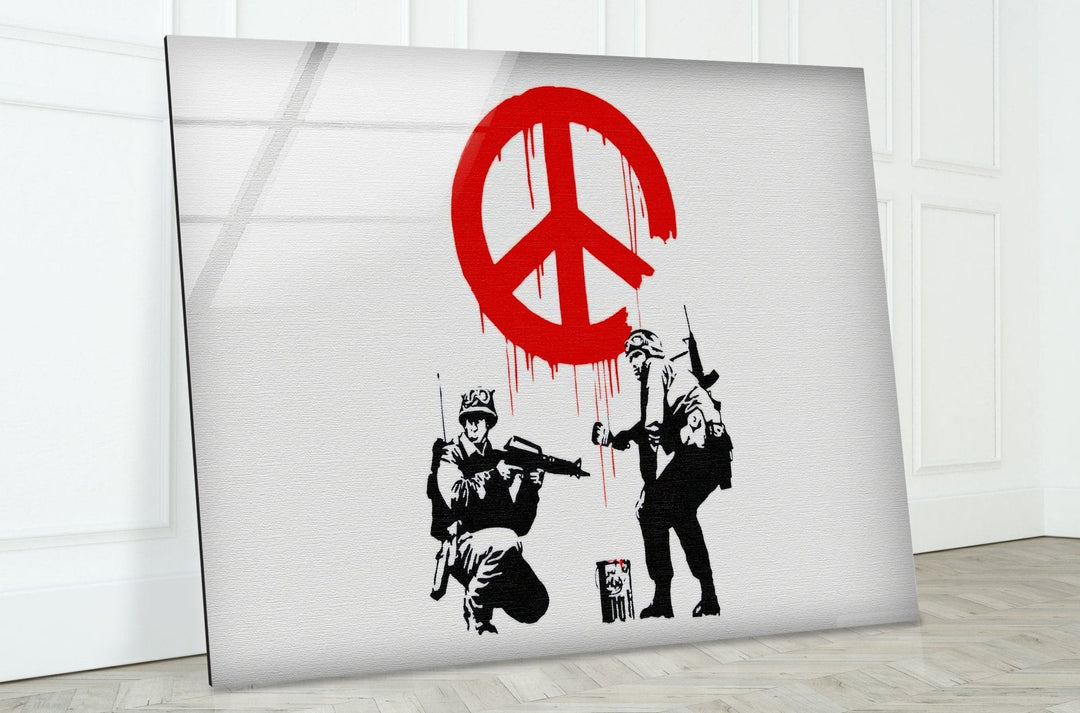 Browse Banksy art prints and discover a range of stunning designs to elevate your walls. With Banksy prints for sale in various sizes, including large Banksy wall art, you can find the perfect piece to complement your home's style. Buy Banksy art today. - Banksy CND Soldiers Peace Tempered Glass Wall Art