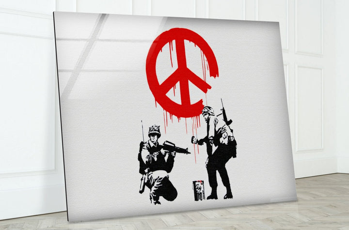 Browse Banksy art prints and discover a range of stunning designs to elevate your walls. With Banksy prints for sale in various sizes, including large Banksy wall art, you can find the perfect piece to complement your home's style. Buy Banksy art today. - Banksy CND Soldiers Peace Tempered Glass Wall Art