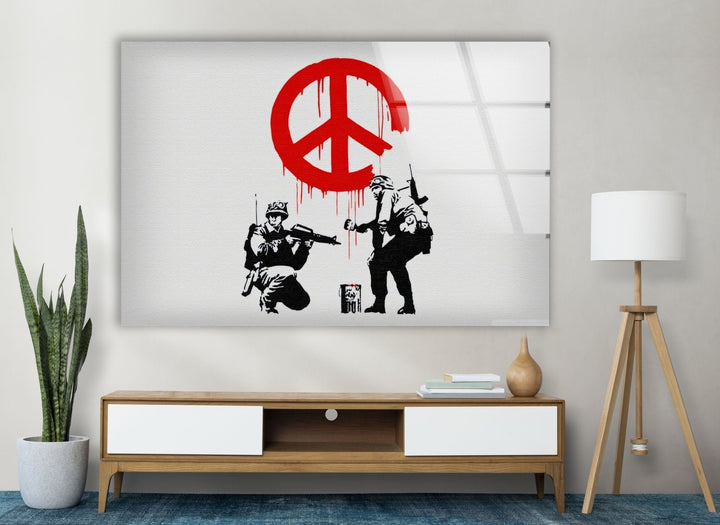 Banksy CND Soldiers Peace Tempered Glass Wall Art - Artdesigna Glass Printing Wall Arts - Large Banksy Wall Art - Explore Banksy original art for sale and bring the renowned street artist's work into your space. Our collection includes large Banksy wall art, prints, and paintings. Purchase Banksy art and add a bold, artistic touch to your home decor today.