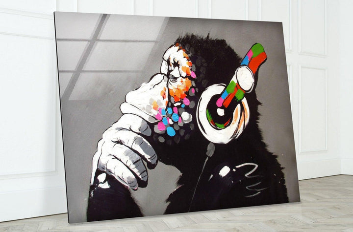 Banksy DJ Monkey Gorilla Thinking Glass printing Wall Art - Artdesigna Glass Printing Wall Arts - Large Banksy Wall Art -  Explore Banksy original art for sale and bring the renowned street artist's work into your space. Our collection includes large Banksy wall art, prints, and paintings. Purchase Banksy art and add a bold, artistic touch to your home decor today.