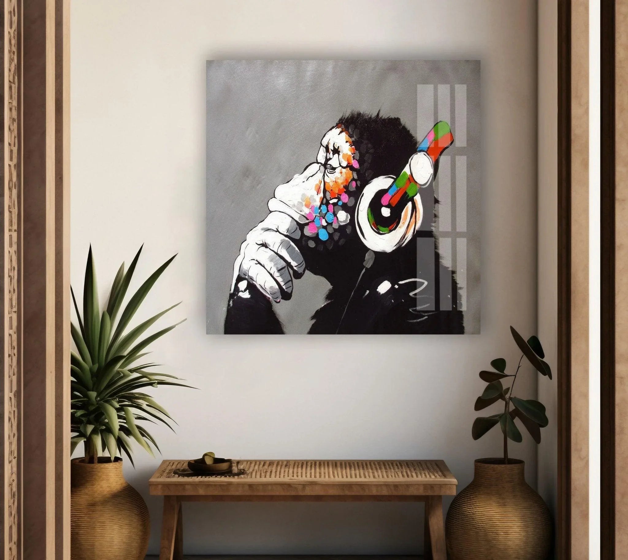 Banksy DJ Monkey Wall Art | Urban Glass Decor