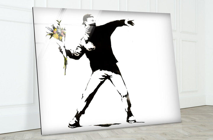 Banksy Flower Thrower Glass Wall Art - Artdesigna Glass Printing Wall Arts - Banksy Art Prints