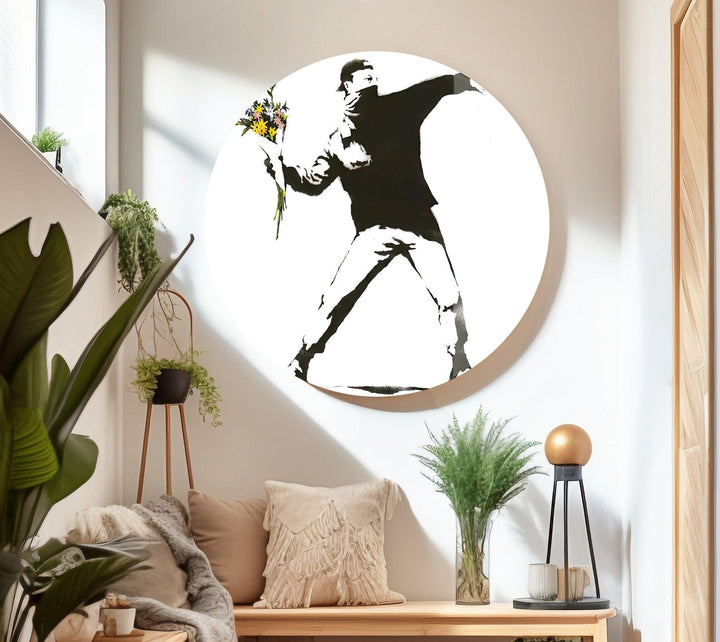Banksy Flower Thrower Tempered Glass Wall Art - MyPhotoStationArtdesigna Glass Printing Wall Arts - Banksy original art for sale
