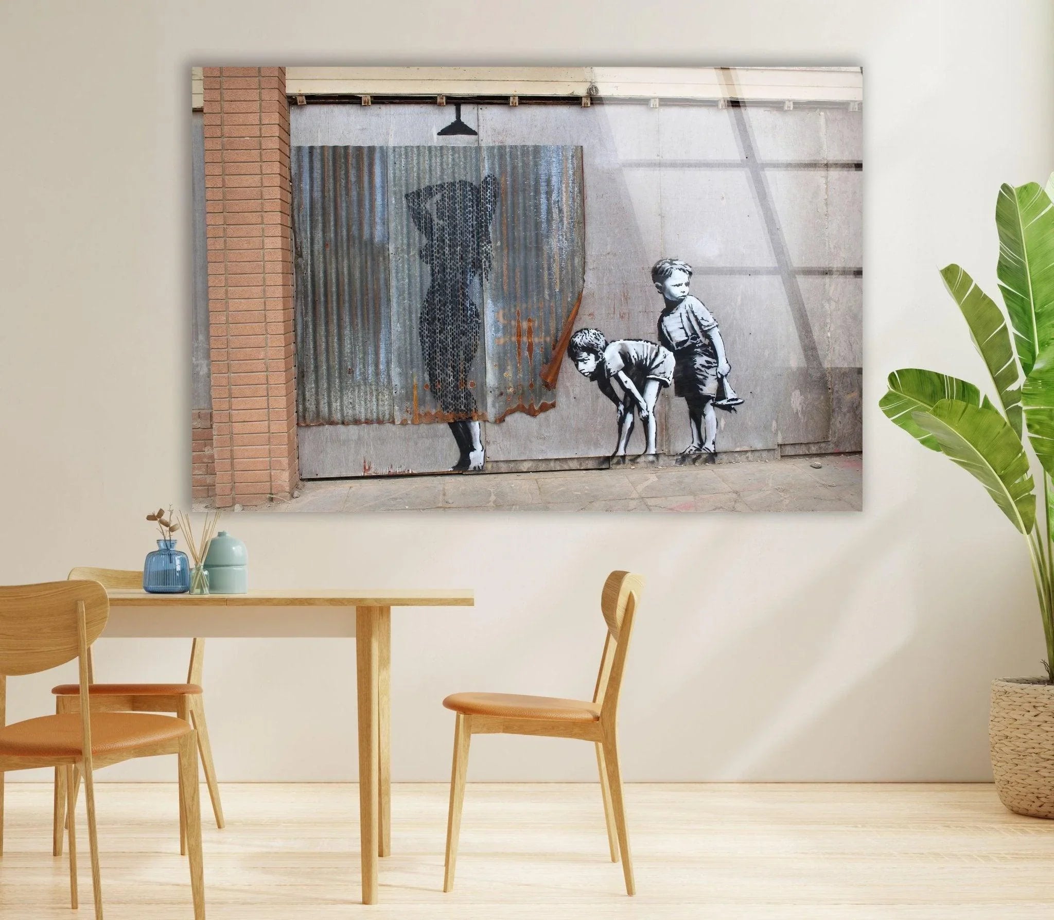 Banksy Art | Shower Peeping Boys | High-Quality Glass Art Prints