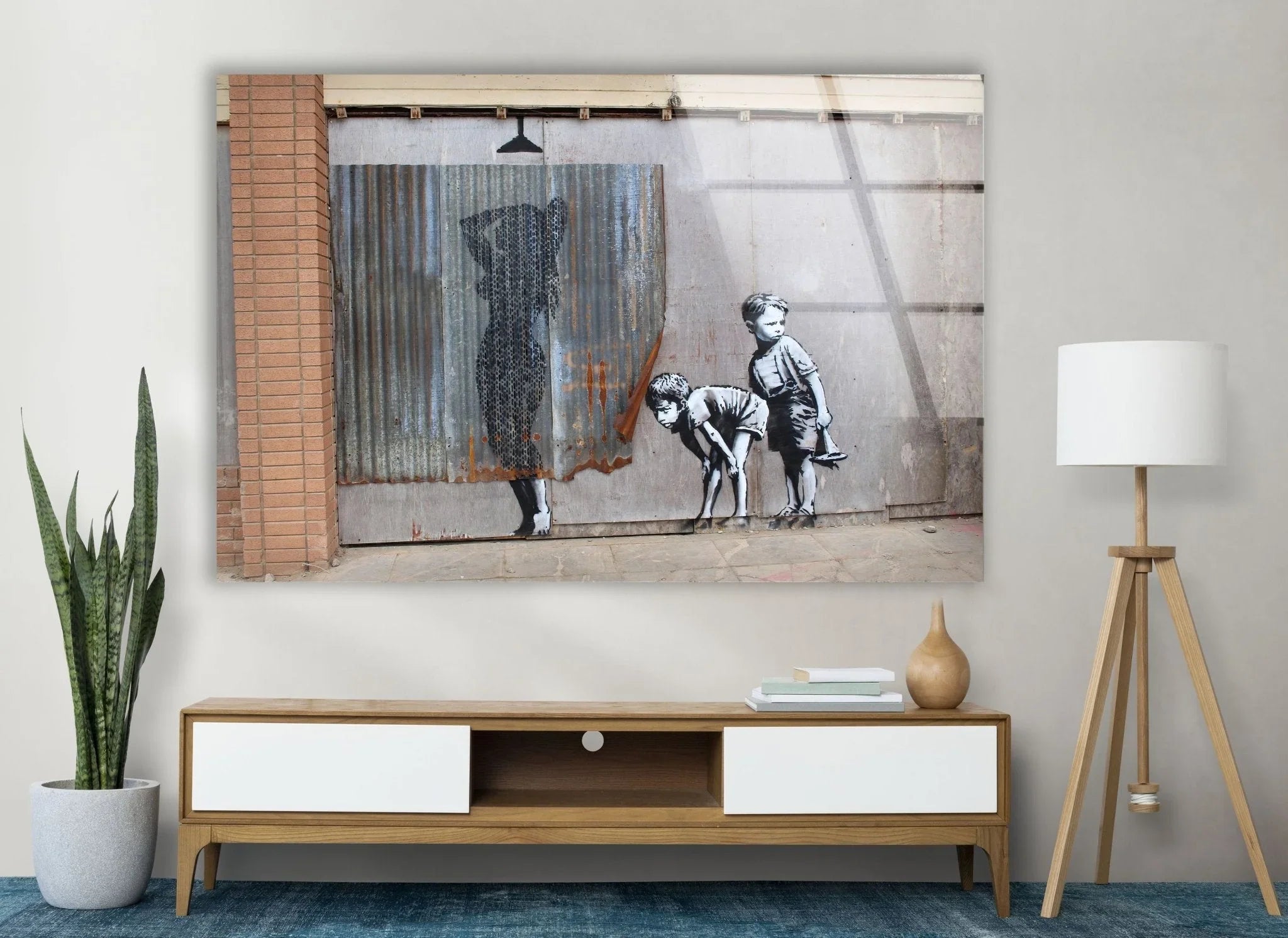 Banksy Art | Shower Peeping Boys | High-Quality Glass Art Prints