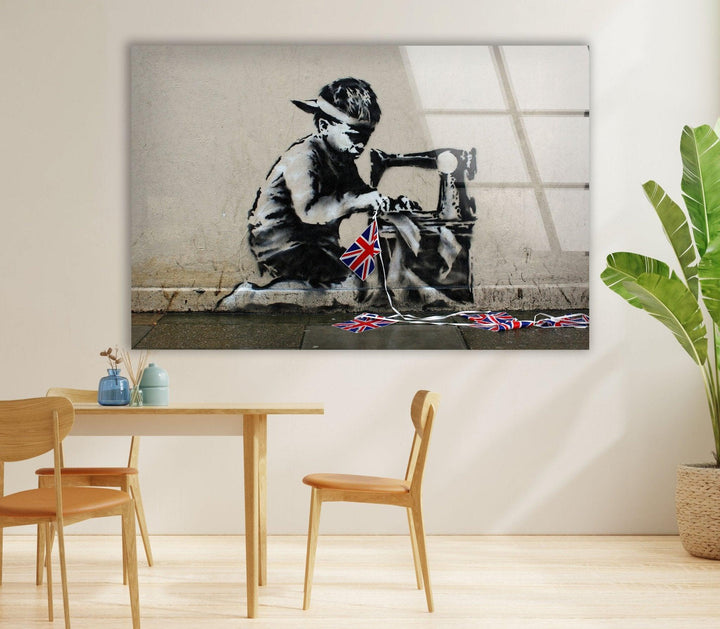 Banksy Uk Flag Glass Wall Art
