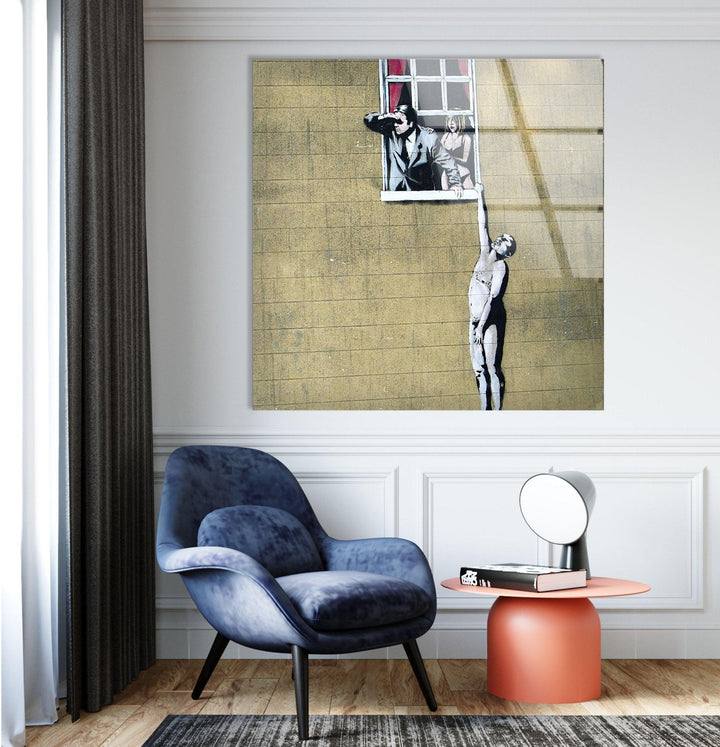 Banksy Well Hung Lover Tempered Glass Wall Art - Discover Banksy wall art for sale and bring unique, provocative designs into your home. Shop our extensive collection of Banksy art prints, including large Banksy wall art pieces, and make a bold statement with authentic Banksy paintings for sale.