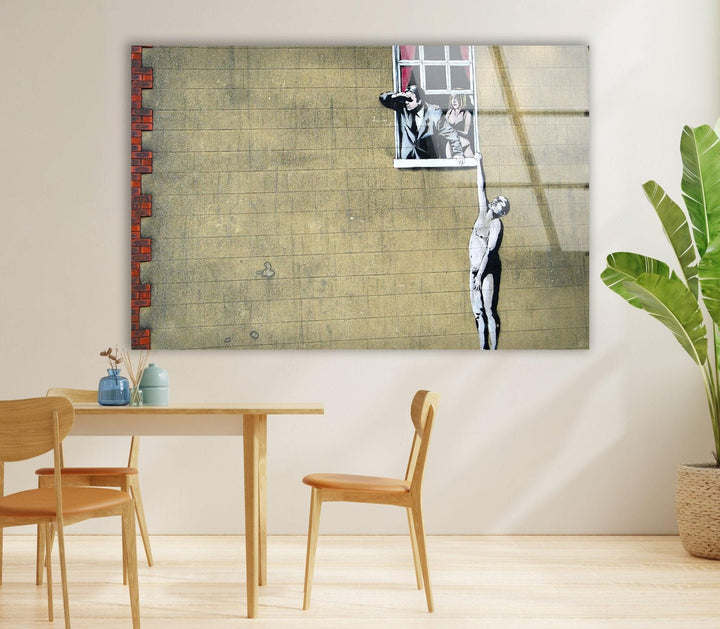 Banksy Well Hung Lover Tempered Glass Wall Art - Artdesigna Glass Printing Wall Arts - Large Banksy Wall Art