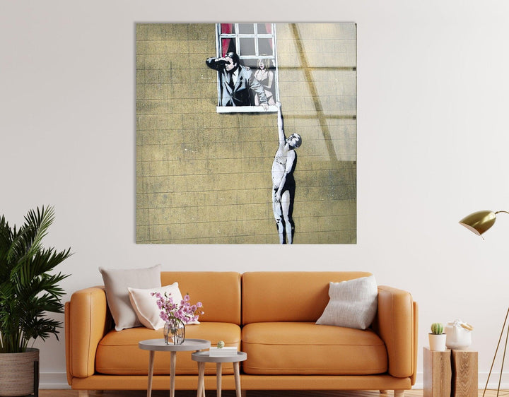 Banksy Well Hung Lover Tempered Glass Wall Art - Find the best Banksy paintings for sale and add a touch of modern street art to your decor. Our Banksy art for sale includes a variety of prints, paintings, and original pieces. Purchase Banksy art and enhance your living space with iconic imagery.