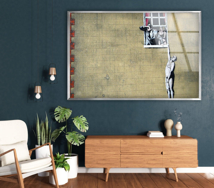 Banksy Well Hung Lover Tempered Glass Wall Art - Artdesigna Glass Printing Wall Arts - Purchase Banksy art