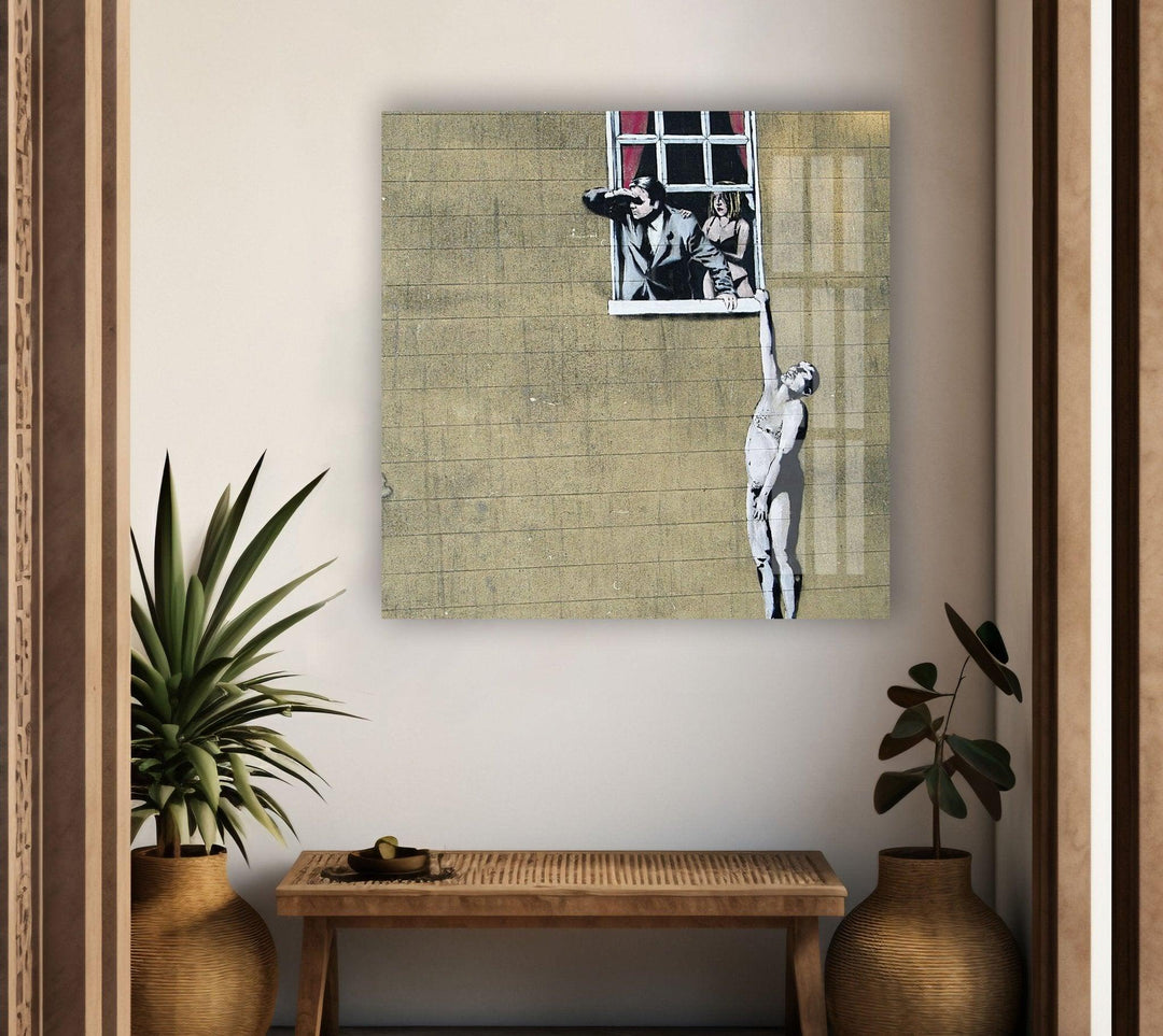 Banksy Well Hung Lover Tempered Glass Wall Art - MyPhotoStation - Artdesigna Glass Printing Wall Arts - Banksy prints for sale